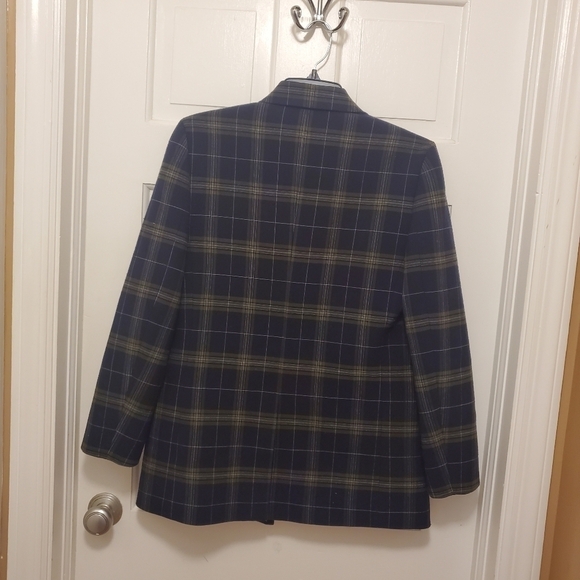 Navy Plaid Fully Lined Career Blazer Medium Navy/Green Classic - Picture 12 of 12
